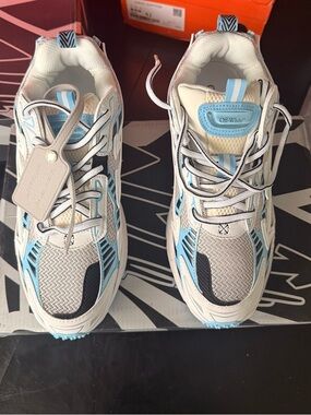 Off-White White & Light Blue Mesh Trail Runner Sneakers